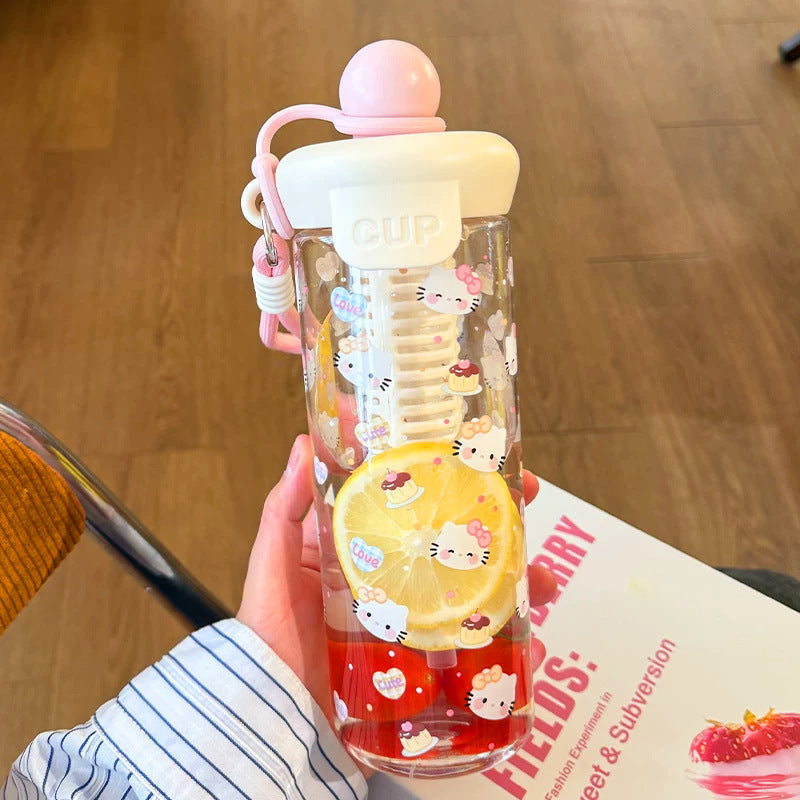 Kawaii Silicone-Topped Reusable Water Bottle with Carry Strap and Cute Dessert Print
