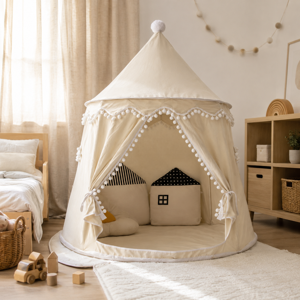 Kids Canvas Play Teepee Tent, 100% Cotton, Pine Poles, Spacious