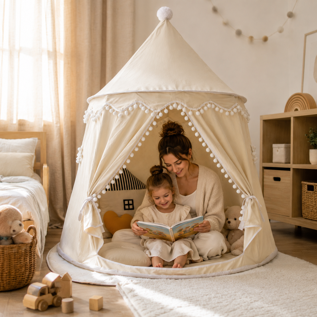 Kids Canvas Play Teepee Tent, 100% Cotton, Pine Poles, Spacious
