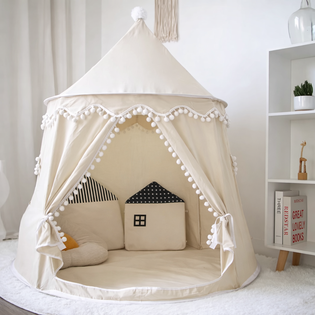 Kids Canvas Play Teepee Tent, 100% Cotton, Pine Poles, Spacious
