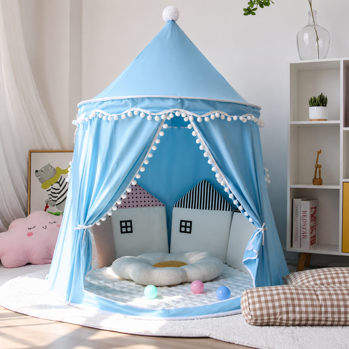Kids Canvas Play Teepee Tent, 100% Cotton, Pine Poles, Spacious