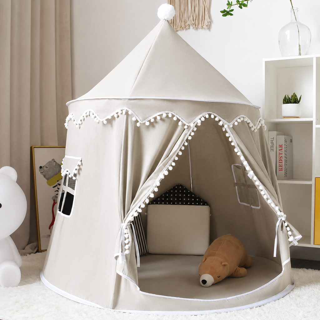 Kids Canvas Play Teepee Tent, 100% Cotton, Pine Poles, Spacious