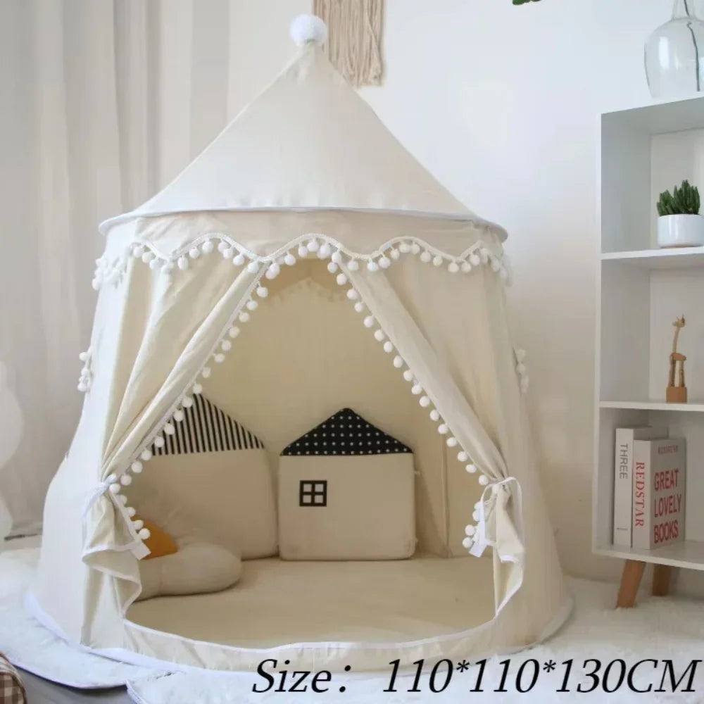 Kids Canvas Play Teepee Tent, 100% Cotton, Pine Poles, Spacious