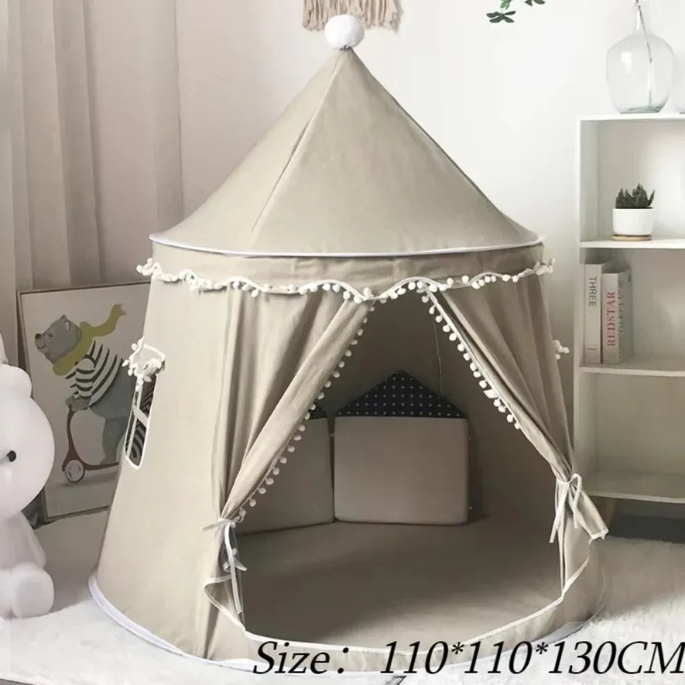 Kids Canvas Play Teepee Tent, 100% Cotton, Pine Poles, Spacious