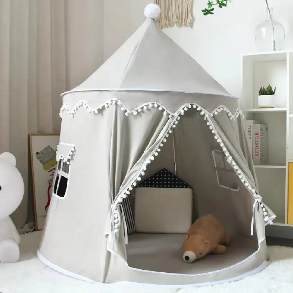Kids Canvas Play Teepee Tent, 100% Cotton, Pine Poles, Spacious