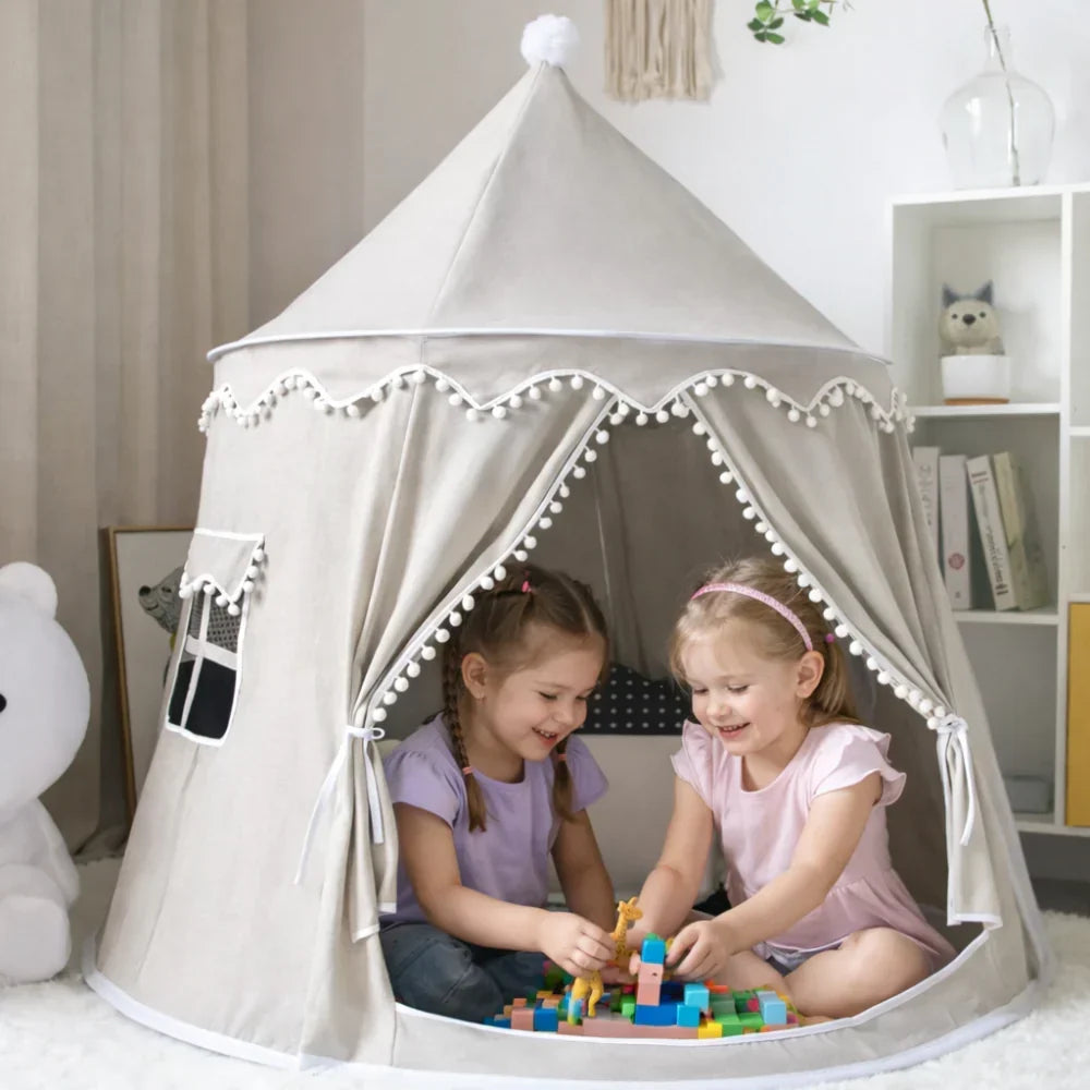 Kids Canvas Play Teepee Tent, 100% Cotton, Pine Poles, Spacious