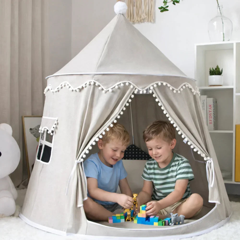 Kids Canvas Play Teepee Tent, 100% Cotton, Pine Poles, Spacious