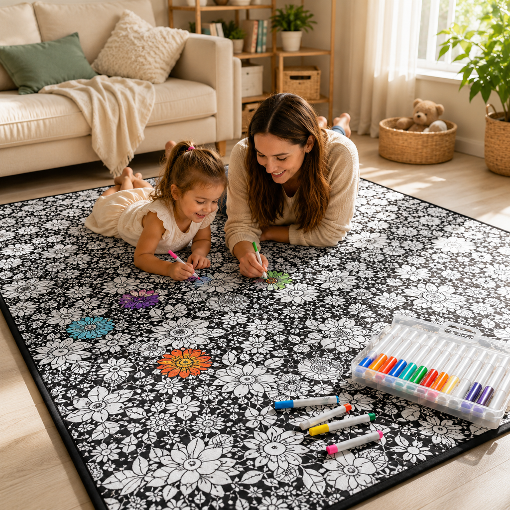 Kids DIY coloring blanket, soft plush fabric, washable & reusable