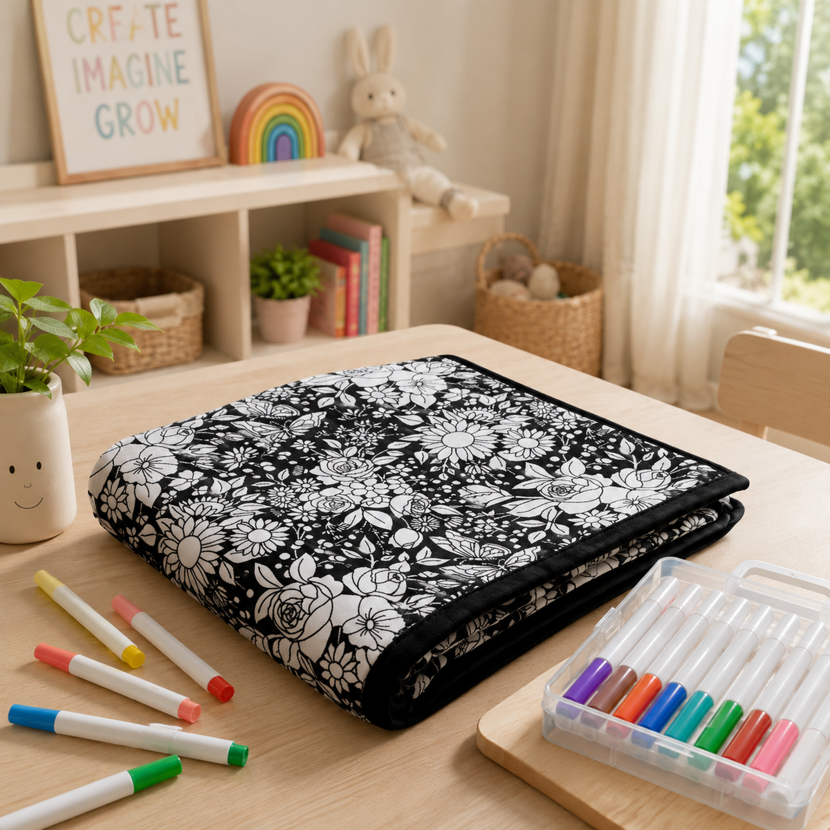 Kids DIY coloring blanket, soft plush fabric, washable & reusable