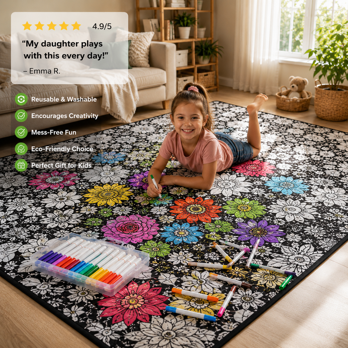 Kids DIY coloring blanket, soft plush fabric, washable & reusable
