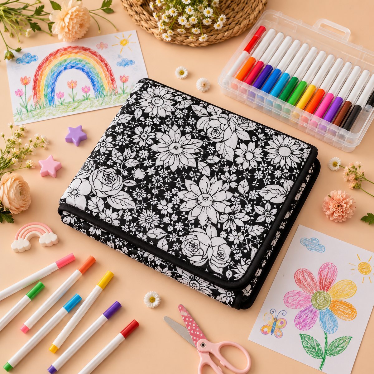 Kids DIY coloring blanket, soft plush fabric, washable & reusable