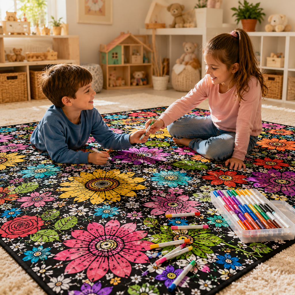 Kids DIY coloring blanket, soft plush fabric, washable & reusable