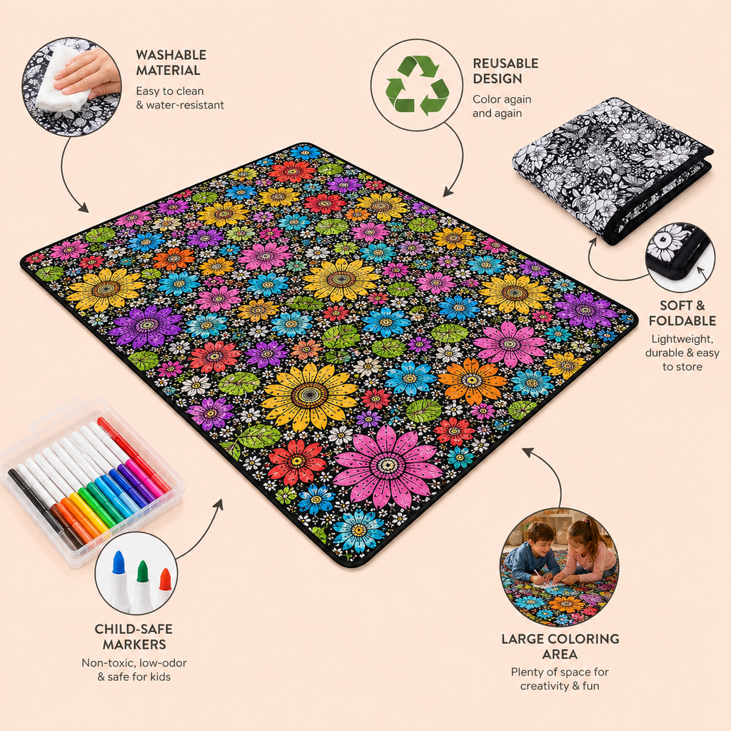 Kids DIY coloring blanket, soft plush fabric, washable & reusable