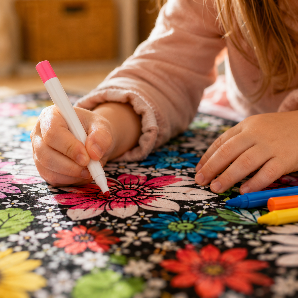 Kids DIY coloring blanket, soft plush fabric, washable & reusable