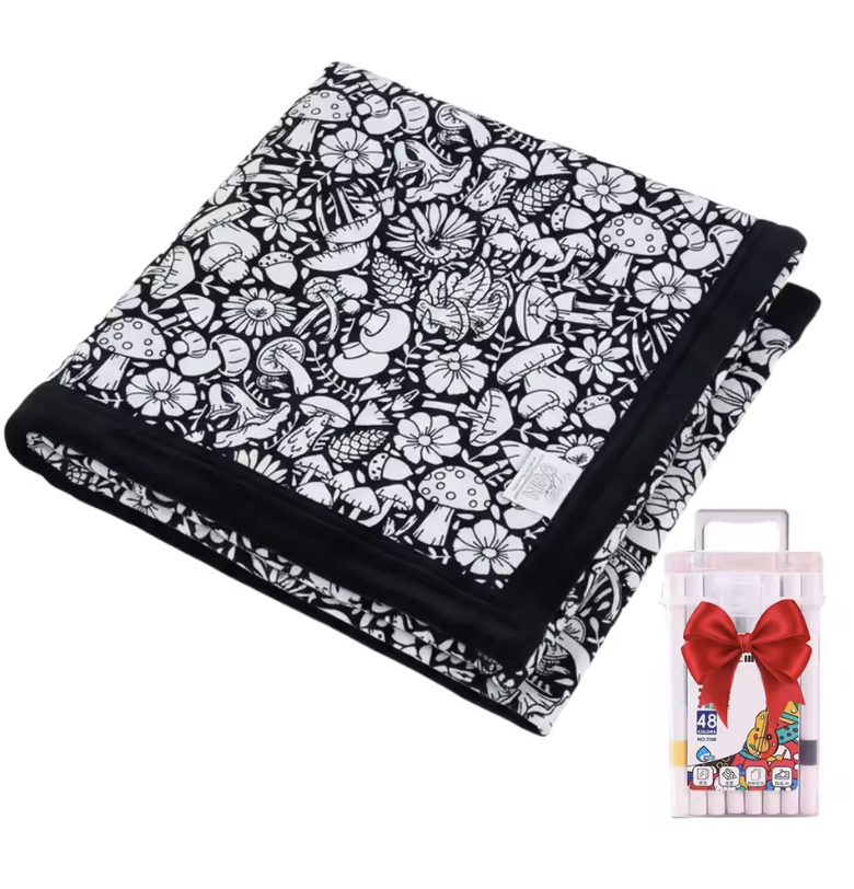 Kids DIY coloring blanket, soft plush fabric, washable & reusable