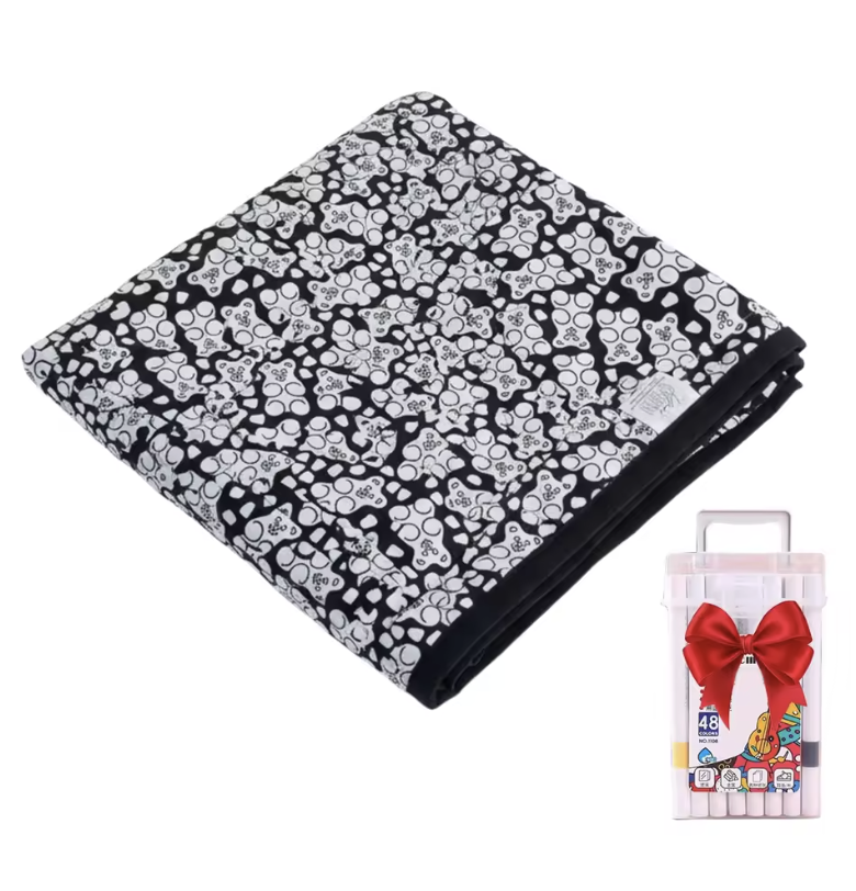 Kids DIY coloring blanket, soft plush fabric, washable & reusable
