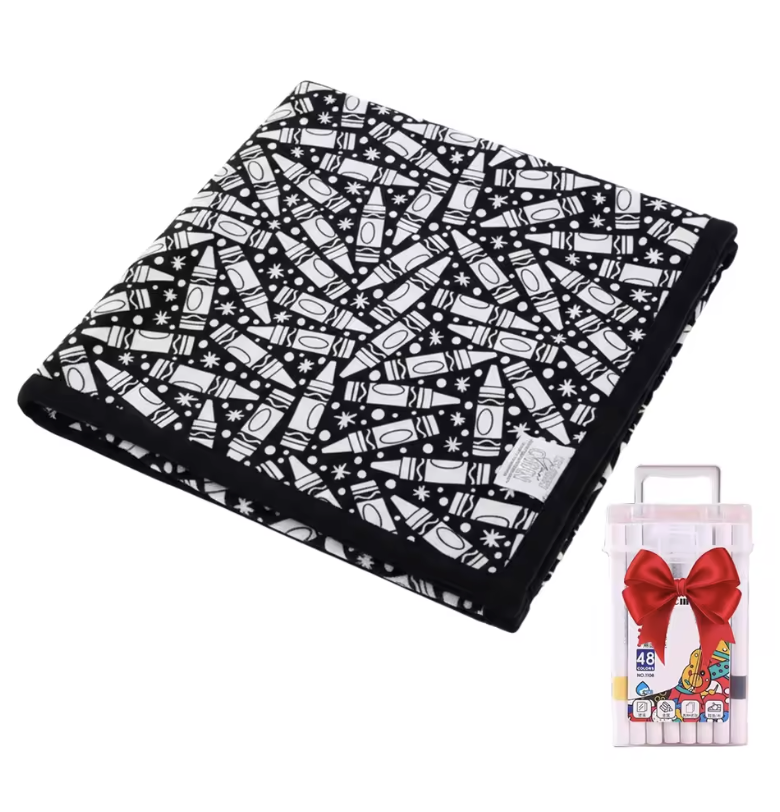 Kids DIY coloring blanket, soft plush fabric, washable & reusable