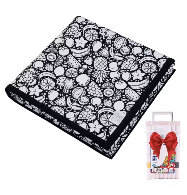 Kids DIY coloring blanket, soft plush fabric, washable & reusable