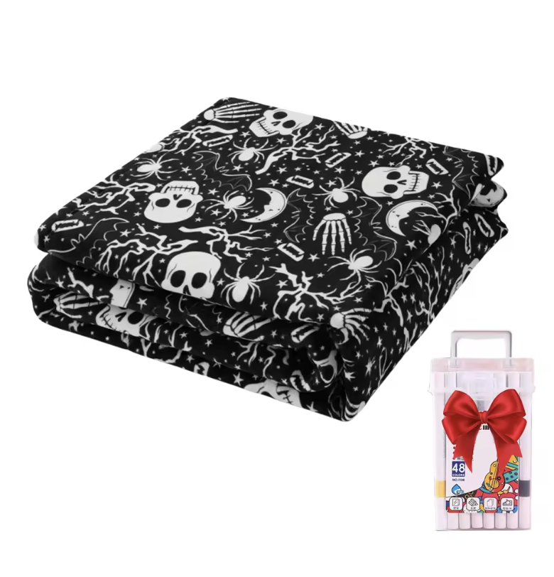 Kids DIY coloring blanket, soft plush fabric, washable & reusable