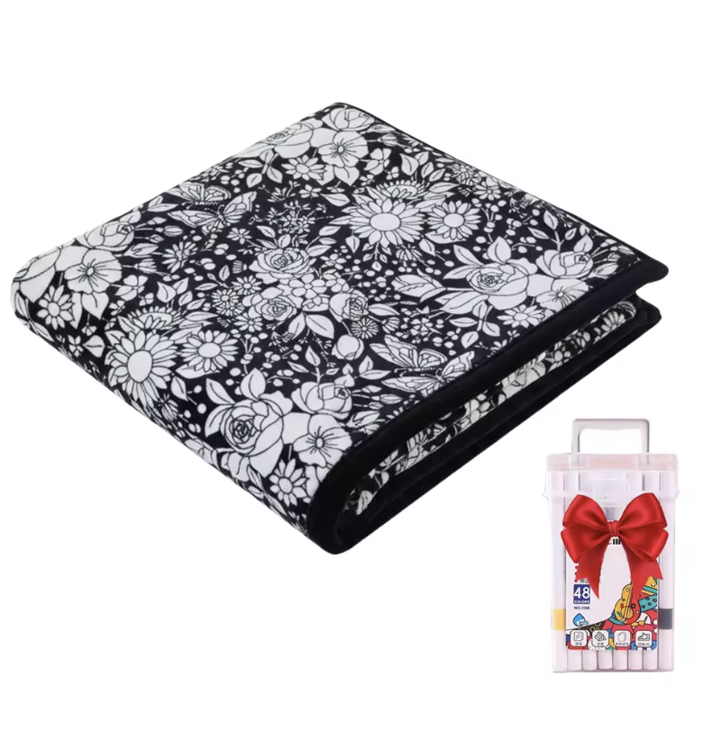 Kids DIY coloring blanket, soft plush fabric, washable & reusable