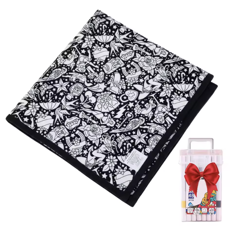 Kids DIY coloring blanket, soft plush fabric, washable & reusable