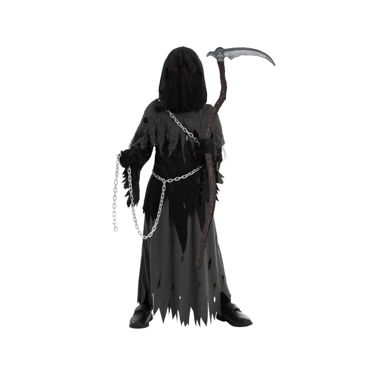 Kids Halloween Costume Grim Reaper Hooded Robe Set With Glowing Eyes