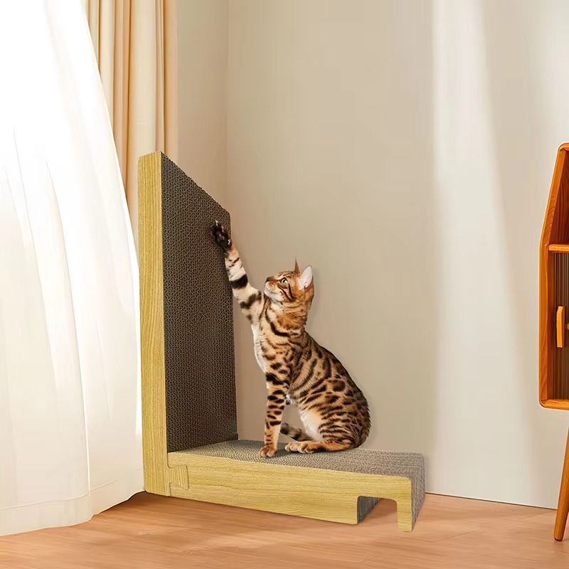 L-Shaped Corner Cat Scratching Post with Claw-Grinding Board