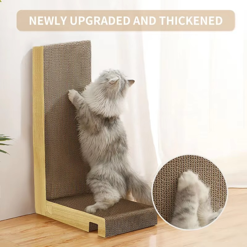 L-Shaped Corner Cat Scratching Post with Claw-Grinding Board