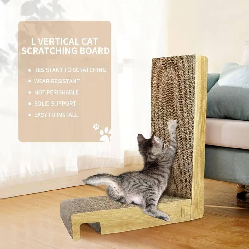 L-Shaped Corner Cat Scratching Post with Claw-Grinding Board