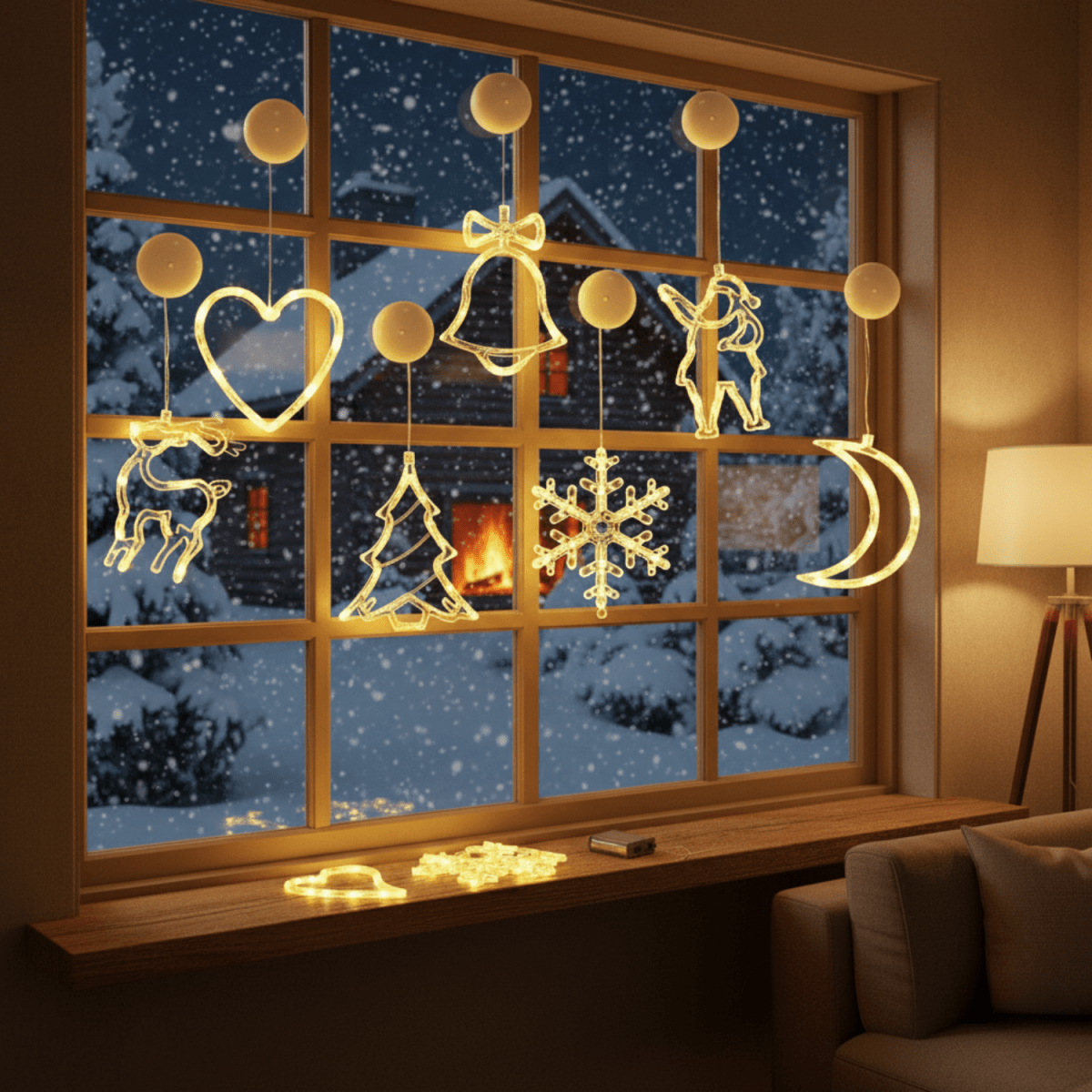 LED Christmas Lights with Suction Cups for Windows and Mirrors