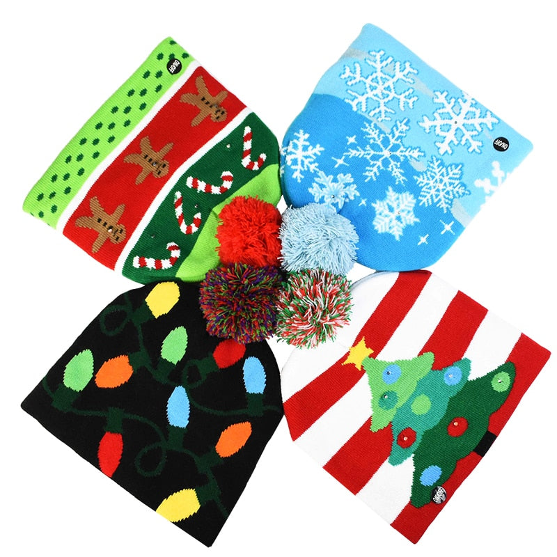 LED Light-Up Christmas Knit Beanie Hat