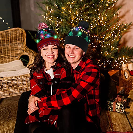 LED Light-Up Christmas Knit Beanie Hat