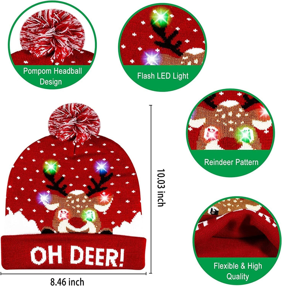 LED Light-Up Christmas Knit Beanie Hat