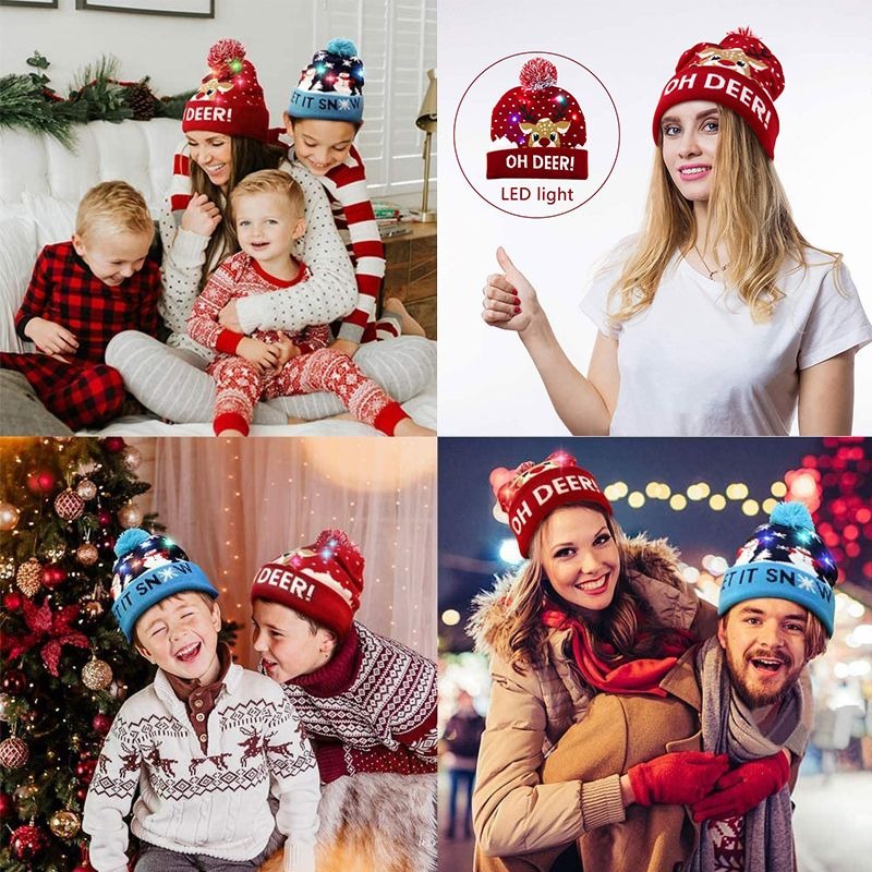 LED Light-Up Christmas Knit Beanie Hat