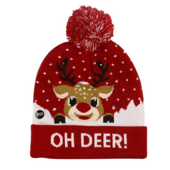LED Light-Up Christmas Knit Beanie Hat