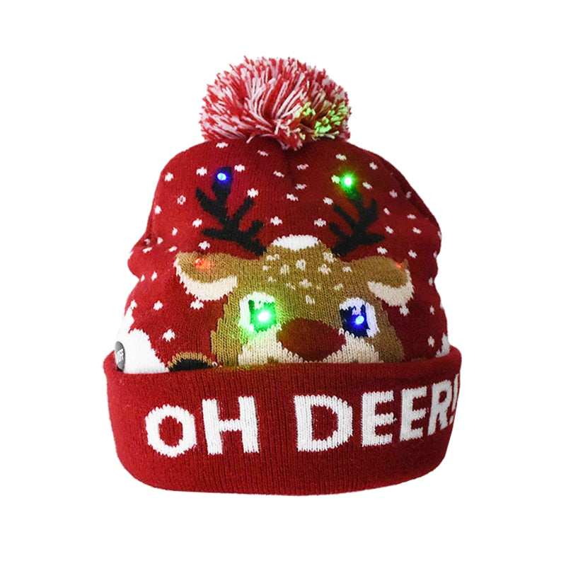 LED Light-Up Christmas Knit Beanie Hat