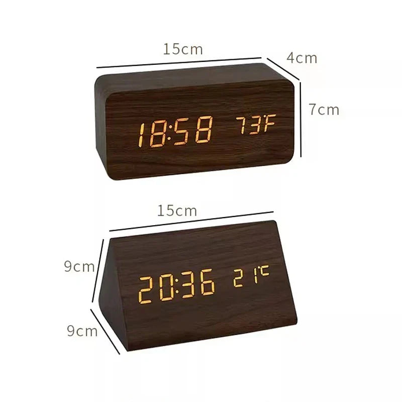 LED Smart Alarm Clock | Modern Voice-Controlled Wooden Design