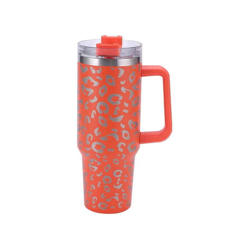 Leopard Print Insulated Tumbler with Handle and Straw 40oz Stainless Steel