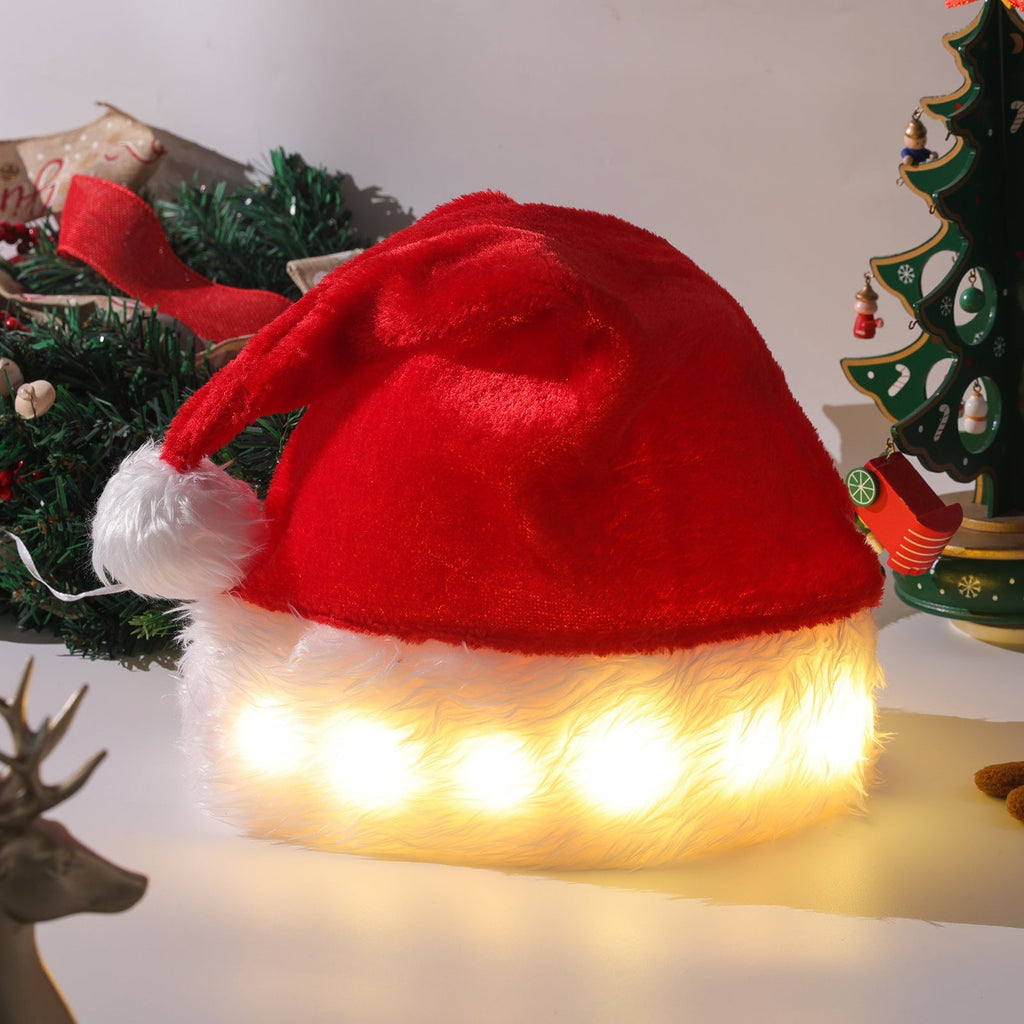 Light-Up Christmas Santa Hat with LED Lights – Soft Plush Holiday Hat