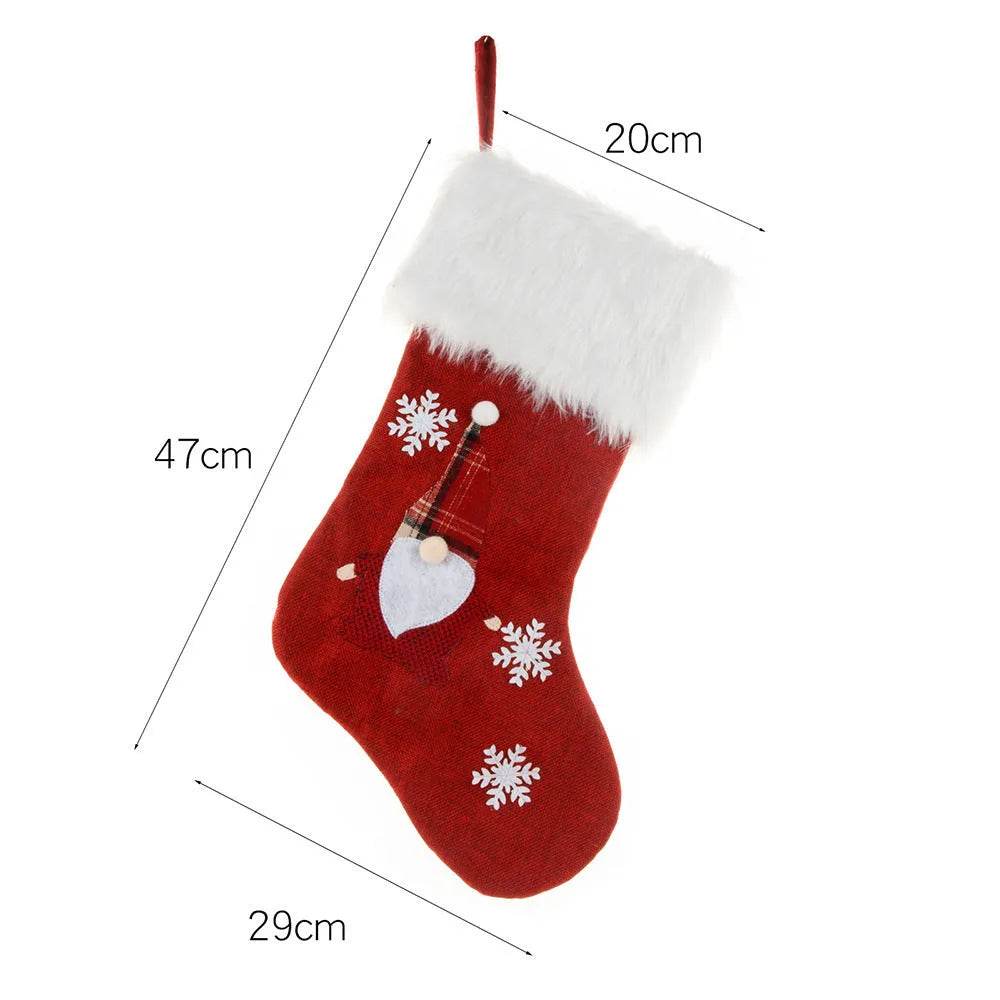 Light-Up Christmas Stocking Gift Bag with Embroidered Burlap Design