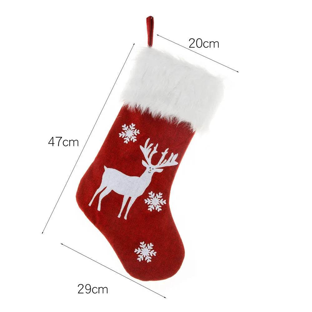 Light-Up Christmas Stocking Gift Bag with Embroidered Burlap Design