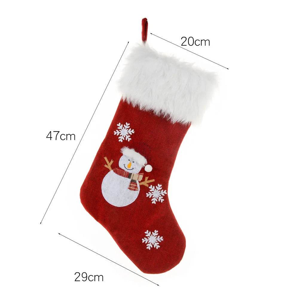 Light-Up Christmas Stocking Gift Bag with Embroidered Burlap Design