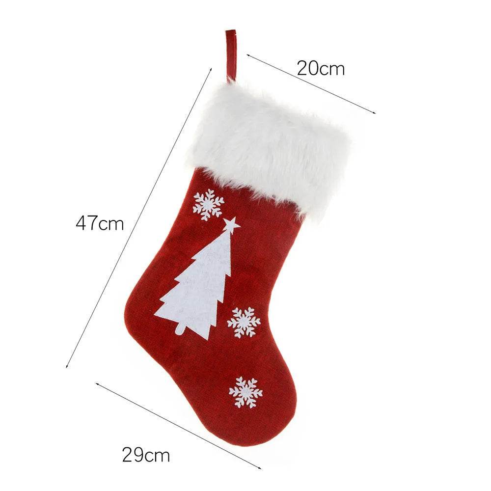 Light-Up Christmas Stocking Gift Bag with Embroidered Burlap Design