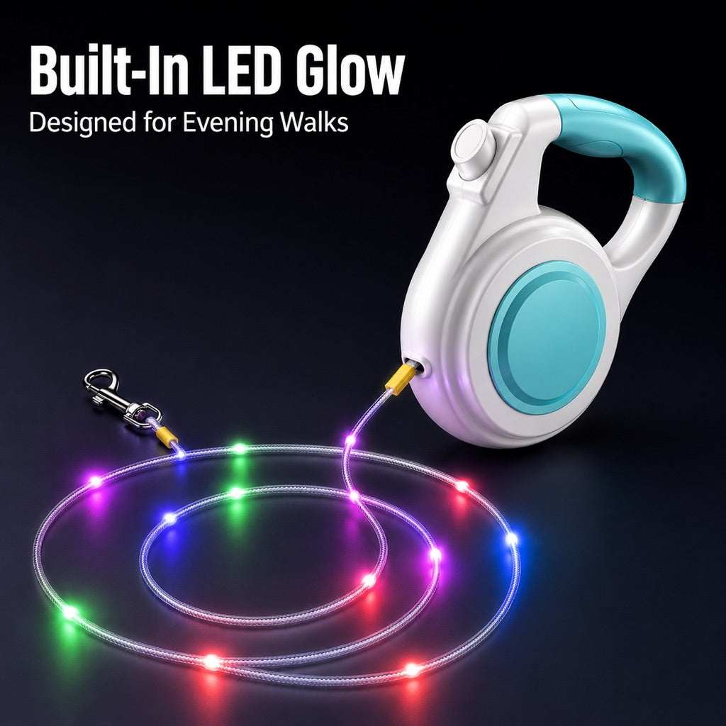 Rechargeable Light-Up Retractable Dog Leash for Night Walks - Helps Small Dogs Stay Visible & Easy to Control