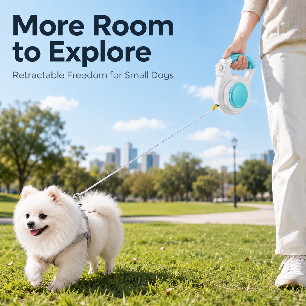Rechargeable Light-Up Retractable Dog Leash for Night Walks - Helps Small Dogs Stay Visible & Easy to Control