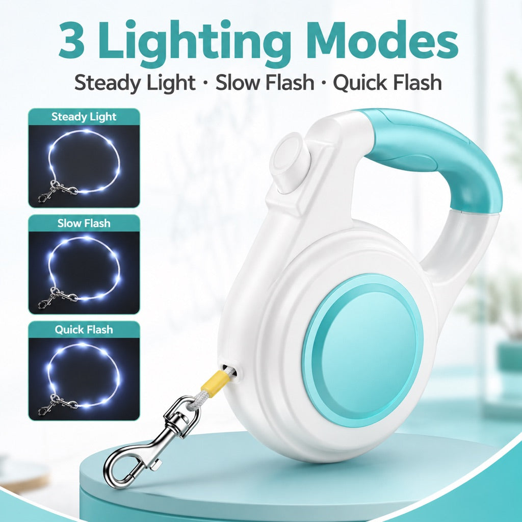 Rechargeable Light-Up Retractable Dog Leash for Night Walks - Helps Small Dogs Stay Visible & Easy to Control