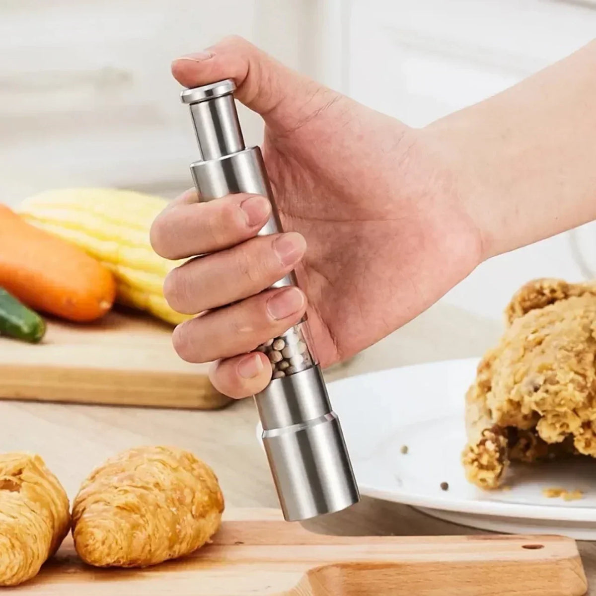 Luxe Push Pepper Mill – One-Hand Grinder for Fresh Spices