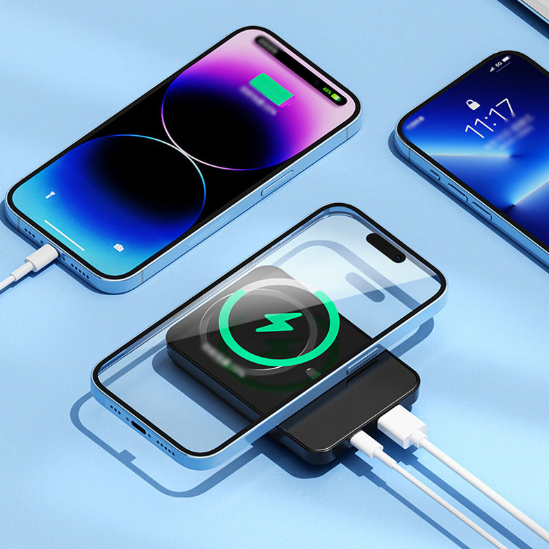 Magnetic power bank, 15 W wireless charging and 22.5 W fast wired charging, LED display, 10000 or 20000 mAh, 4 colors
