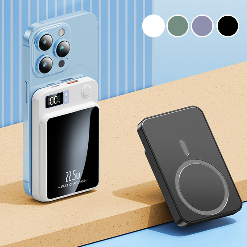Magnetic power bank, 15 W wireless charging and 22.5 W fast wired charging, LED display, 10000 or 20000 mAh, 4 colors