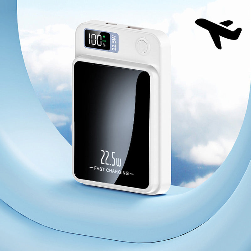 Magnetic power bank, 15 W wireless charging and 22.5 W fast wired charging, LED display, 10000 or 20000 mAh, 4 colors
